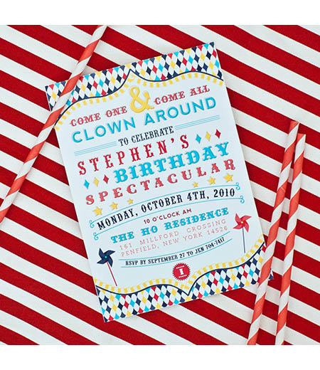 Vintage Clowning Around Carnival Birthday Party Printable Invitation - Aqua and Red
